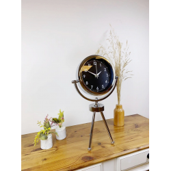 Mey İthalat® Krom Metal Mini Tripod Gece Siyahı Masa Saati 45×26 cm
