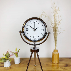 Mey İthalat® Krom Metal Mini Tripod Modern Masa Saati 45×26 cm