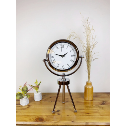 Mey İthalat® Krom Metal Mini Tripod Retro Masa Saati 45×26 cm