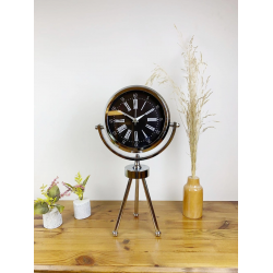 Mey İthalat® Krom Metal Mini Tripod Roma Rakamlı Masa Saati 45×26 cm