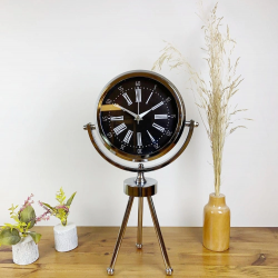 Mey İthalat® Krom Metal Mini Tripod Roma Rakamlı Masa Saati 45×26 cm
