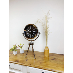 Mey İthalat® Krom Metal Mini Tripod Roma Rakamlı Masa Saati 45×26 cm