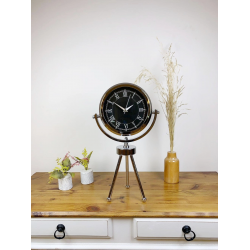 Mey İthalat® Krom Metal Mini Tripod Siyah Retro Masa Saati 45×26 cm