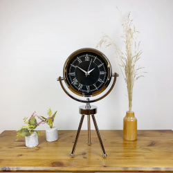 Mey İthalat® Krom Metal Mini Tripod Siyah Retro Masa Saati 45×26 cm