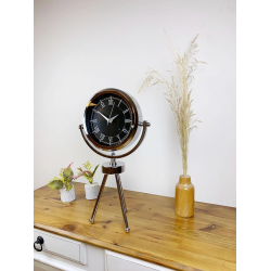 Mey İthalat® Krom Metal Mini Tripod Siyah Retro Masa Saati 45×26 cm