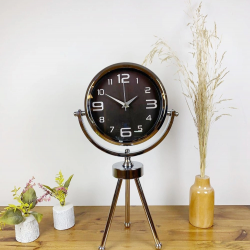 Mey İthalat® Krom Metal Mini Tripod Tasarım Masa Saati 45×26 cm