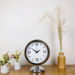Mey İthalat® Krom Metal Modern Masa Saati 25×20 cm