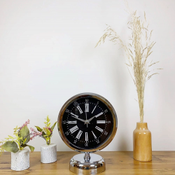 Mey İthalat® Krom Metal Roma Rakamlı Masa Saati 25×20 cm