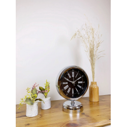 Mey İthalat® Krom Metal Roma Rakamlı Masa Saati 25×20 cm