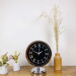 Mey İthalat® Krom Metal Siyah Retro Masa Saati 25×20 cm