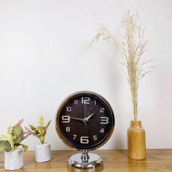 Mey İthalat® Krom Metal Tasarım Masa Saati 25×20 cm