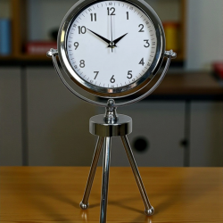 Mey İthalat® Krom Modern Classic Üç Ayaklı Metal Masa Saati