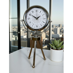 Mey İthalat® Krom Motif Tasarım Üç Ayaklı Metal Masa Saati