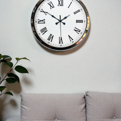 Mey İthalat® Krom Roma Rakamlı 40 Cm Metal Modern Duvar Saati