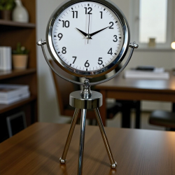Mey İthalat® Krom Zarif & Şık Üç Ayaklı Metal Masa Saati