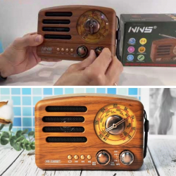 Mey İthalat®  Küçük Boy Retro, Nostaljik, Ahşap Tasarım Bluetooth Hoparlörlü, Şarjlı, Taşınabilir Büyük Döndürülebilen Düğmeli FM/AM Destekli Radyo NS3380