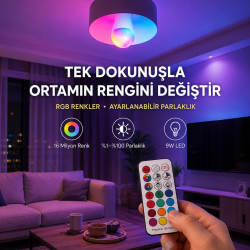 Mey İthalat® Kumanda Destekli Çok Renkli Akıllı LED Ampul Yeni Nesil