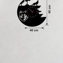 Mey İthalat® Kurt Temalı Lazer Kesim Ahşap Duvar Saati - 40x40 cm Dekoratif