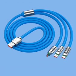 Mey İthalat® Kutulu  3 Şarj Aleti 1 Arada Çinko Alaşım Hızlı Şarj Kablosu Mavi 3 in 1