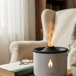 Mey İthalat® LED Alev Efektli Aroma Difüzörü Ultrasonik Hava Nemlendirici Gece Lambası Fonksiyonlu