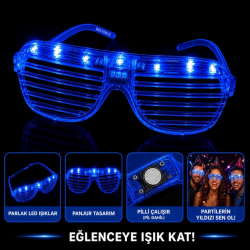 Mey İthalat® LED Işıklı Panjur Parti Gözlüğü Mavi Renk Gözlük