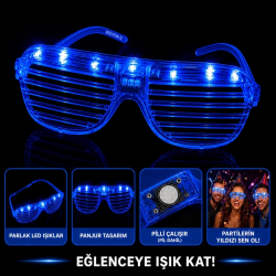Mey İthalat® LED Işıklı Panjur Parti Gözlüğü Mavi Renk Shutter Gözlük