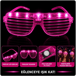 Mey İthalat® LED Işıklı Panjur Parti Gözlüğü Pembe Renk Gözlük