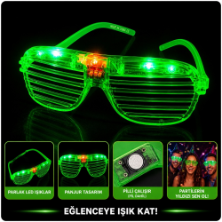 Mey İthalat® LED Işıklı Panjur Parti Gözlüğü Yeşil Renk Shutter Gözlük