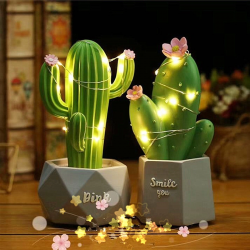 Mey İthalat®  Led Işıklı Sevimli Kaktüs Dekoratif Masa ası Mini Biblo Gece ası Yeşil