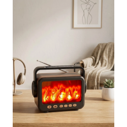 Mey İthalat® LED Şömine Efektli Kablosuz Hoparlör FM Radyo Müzik Çalar