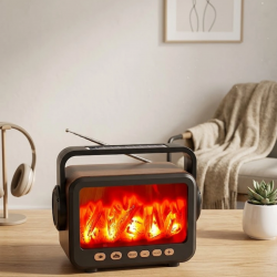 Mey İthalat® LED Şömine Efektli Kablosuz Hoparlör FM Radyo Müzik Çalar