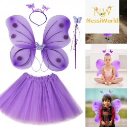 Mey İthalat® Lila Mor Kelebek Kostümü - Lila Mor Kelebek Kostüm Aksesuar Seti 4 Parça