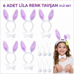 Mey İthalat® Lila Tavşan Sahne Seti 6'lı Set Taç Papyon Kuyruk