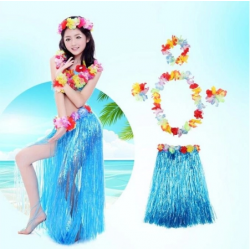 Mey İthalat® Luau Aloha Hawaii Partisi  Etek Taç ve Bileklik Seti Mavi