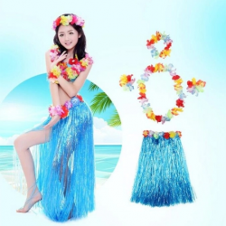 Mey İthalat® Luau Aloha Hawaii Partisi  Etek Taç ve Bileklik Seti Mavi