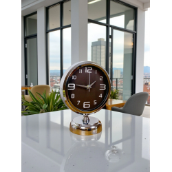 Mey İthalat® Luxury Krom 25 x 20 Cm Metal Zarif Masa Saati