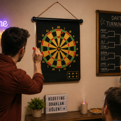 Mey İthalat® Manyetik Dart Oyunu Katlanabilir Güvenli Dart Seti 6 Ok Hediyeli