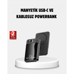 Mey İthalat® Manyetik Powerbank 15W Wireless Hızlı Şarj LED Ekranlı