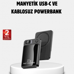 Mey İthalat® Manyetik Powerbank 15W Wireless Hızlı Şarj LED Ekranlı