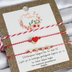 Mey İthalat® Marteniçka Bileklik 3'lü Kırmızı Mineli Kalp Model