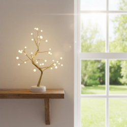 Mey İthalat® Masaüstü Boncuklu Şarjlı Ağaç a – 3 Kademeli Dokunmatik Işık, Dekoratif LED Masaüstü Ortam Aydınlatması