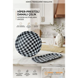 Mey İthalat® Masterpiece Çelik Tepsi Seti – Yuvarlak 28 cm & Dikdörtgen 34x15 cm 722989