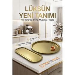 Mey İthalat® Masterpiece Çelik Tepsi Seti – Yuvarlak 28 cm & Dikdörtgen 34x15 cm 722990