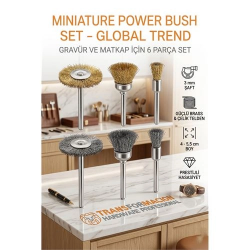 Mey İthalat® Masterworks 6 Parça Gravür Tel Fırça Seti | 3mm Şaft, Pirinç & Çelik 723013