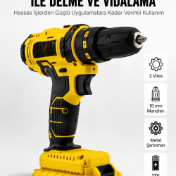Mey İthalat® Matkap Seti 24 Parça Çift Bataryalı Darbeli Led Işıklı Vidalama