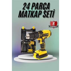 Mey İthalat® Matkap Seti 24 Parça Çift Bataryalı Darbeli Led Işıklı Vidalama