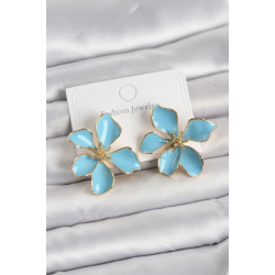 Mey İthalat® Mavi Mineli Çiçek Model Pirinç Kadın Küpe