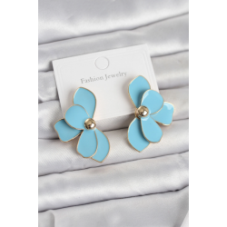 Mey İthalat® Mavi Mineli Lotus Model Pirinç Kadın Küpe