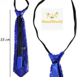 Mey İthalat® Mavi Pul Payetli Işıltılı Parti Kravatı 33 cm