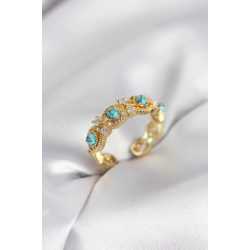 Mey İthalat® Mavi Taşlı Gold Renk Vintage Kadın Yüzük